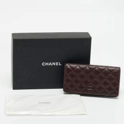 Pre Owned Chanel Burgundy Quilted Caviar Leather L Yen Wallet
