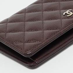 Pre Owned Chanel Burgundy Quilted Caviar Leather L Yen Wallet