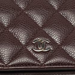 Pre Owned Chanel Burgundy Quilted Caviar Leather L Yen Wallet