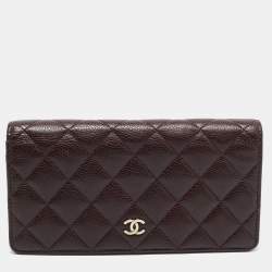 Chanel Burgundy Quilted Caviar Leather L Yen Wallet