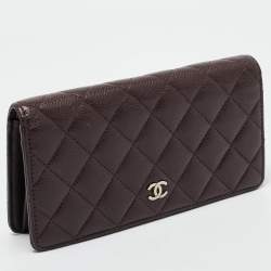 Pre Owned Chanel Burgundy Quilted Caviar Leather L Yen Wallet