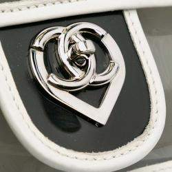 Pre Owned Chanel Black White Large PVC and Lambskin Naked Flap
