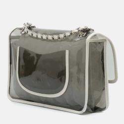 Pre Owned Chanel Black White Large PVC and Lambskin Naked Flap