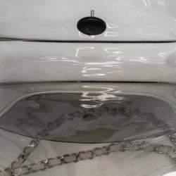 Pre Owned Chanel Black White Large PVC and Lambskin Naked Flap