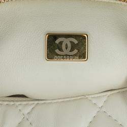Chanel White Métiers d'Art CC Quilted Lambskin Box with Top Handle Bag