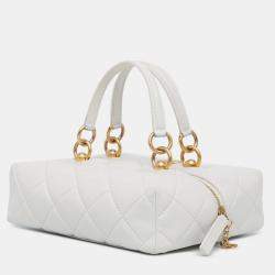 Chanel White Métiers d'Art CC Quilted Lambskin Box with Top Handle Bag