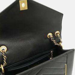 Chanel Chevron Black Lambskin Leather Chain Shoulder Bag