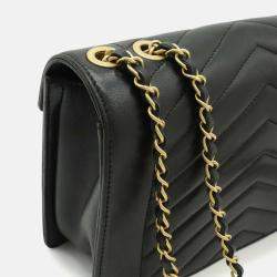 Chanel Chevron Black Lambskin Leather Chain Shoulder Bag