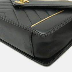 Chanel Chevron Black Lambskin Leather Chain Shoulder Bag