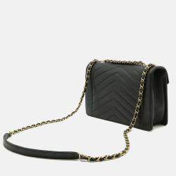 Chanel Chevron Black Lambskin Leather Chain Shoulder Bag