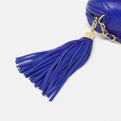 Pre Owned Chanel Tassel CC Blue Quilted Lambskin Leather Barrel Bag