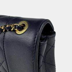Chanel Shoulder Bag Mademoiselle Leather Navy Gold