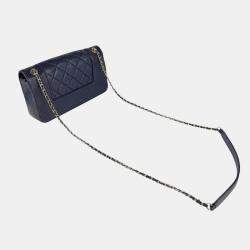 Chanel Shoulder Bag Mademoiselle Leather Navy Gold