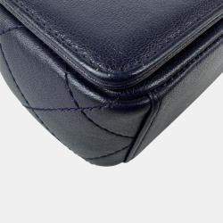 Chanel Shoulder Bag Mademoiselle Leather Navy Gold