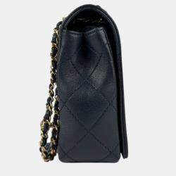 Chanel Shoulder Bag Mademoiselle Leather Navy Gold