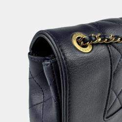 Chanel Shoulder Bag Mademoiselle Leather Navy Gold