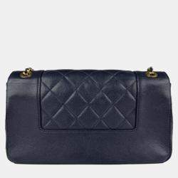 Chanel Shoulder Bag Mademoiselle Leather Navy Gold