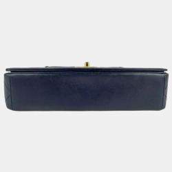 Chanel Shoulder Bag Mademoiselle Leather Navy Gold