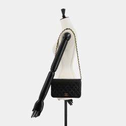 Chanel Matelasse Chain Shoulder Bag Leather Black Gold Metal Fittings Push Lock
