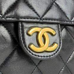 Chanel Shoulder Bag Matelasse Leather Metal Black Gold
