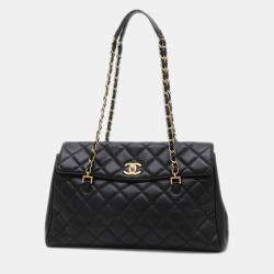 Chanel Matelasse Large Chain Shoulder Bag In Black Lambskin
