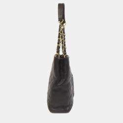Pre Owned Chanel Petite Shopping Black Leather Tote Bag