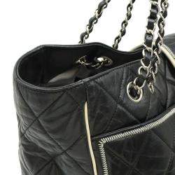 Pre Owned Chanel 2.55 Turnlock Black White Calf Leather Tote Bag