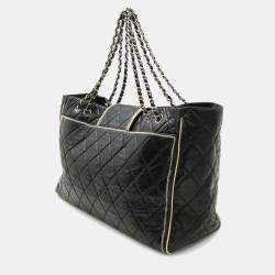 Pre Owned Chanel 2.55 Turnlock Black White Calf Leather Tote Bag