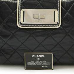Pre Owned Chanel 2.55 Turnlock Black White Calf Leather Tote Bag
