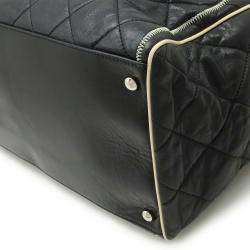 Pre Owned Chanel 2.55 Turnlock Black White Calf Leather Tote Bag