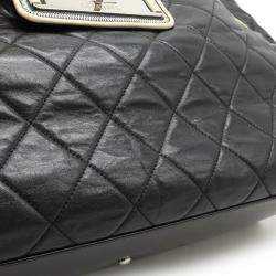 Pre Owned Chanel 2.55 Turnlock Black White Calf Leather Tote Bag