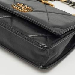 Chanel Black Quilted Leather 19 Flap Wallet on Chain