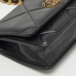 Chanel Black Quilted Leather 19 Flap Wallet on Chain