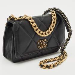 Chanel Black Quilted Leather 19 Flap Wallet on Chain