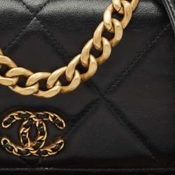 Chanel Black Quilted Leather 19 Flap Wallet on Chain