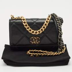 Chanel Black Quilted Leather 19 Flap Wallet on Chain