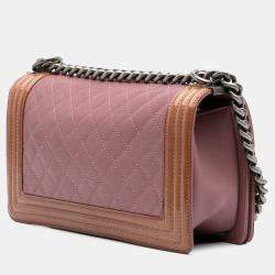 Chanel Pink Old Medium Quilted Goatskin and Patent Duo Boy Flap