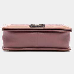 Chanel Pink Old Medium Quilted Goatskin and Patent Duo Boy Flap