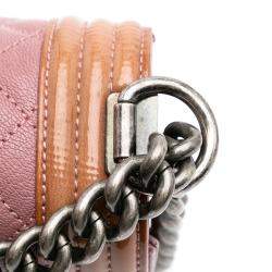 Chanel Pink Old Medium Quilted Goatskin and Patent Duo Boy Flap