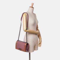 Chanel Pink Old Medium Quilted Goatskin and Patent Duo Boy Flap