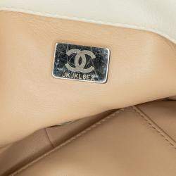 Pre Owned Chanel Mini Quilted Chain Rows Flap White Lambskin Bag