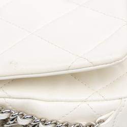 Pre Owned Chanel Mini Quilted Chain Rows Flap White Lambskin Bag