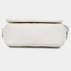 Pre Owned Chanel Mini Quilted Chain Rows Flap White Lambskin Bag