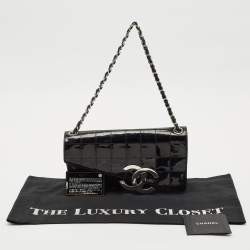 Pre Owned Chanel Black Chocolate Bar Quilt Patent Leather Diagonal Flap Bag