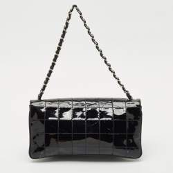 Pre Owned Chanel Black Chocolate Bar Quilt Patent Leather Diagonal Flap Bag
