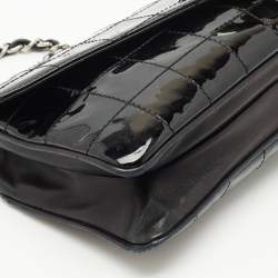 Pre Owned Chanel Black Chocolate Bar Quilt Patent Leather Diagonal Flap Bag