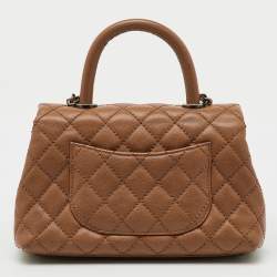 Chanel Brown Quilted Caviar Leather Mini Coco Top Handle Bag