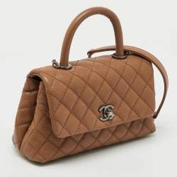 Chanel Brown Quilted Caviar Leather Mini Coco Top Handle Bag