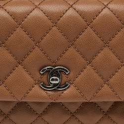 Chanel Brown Quilted Caviar Leather Mini Coco Top Handle Bag