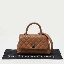 Chanel Brown Quilted Caviar Leather Mini Coco Top Handle Bag